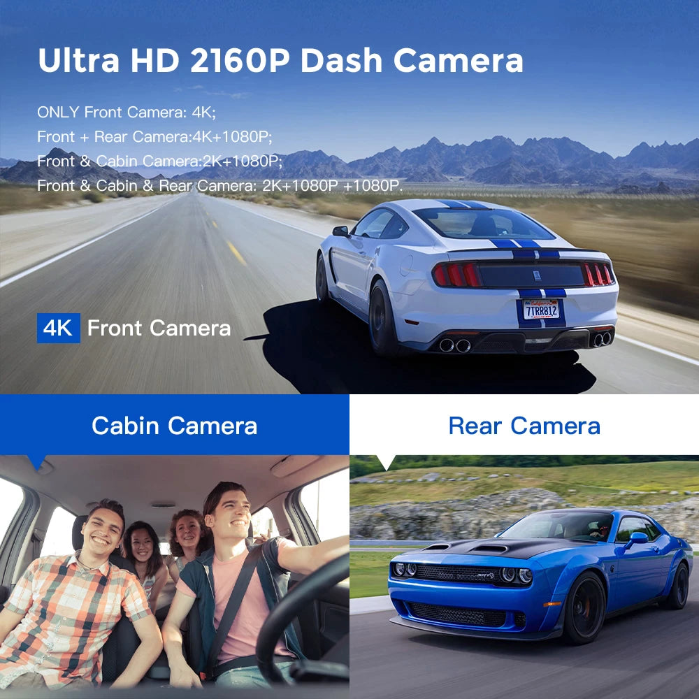 AZDOME M550Pro 3 Channel Dash Cam 64GB memory card free, Front Inside Rear Three Way Car Dash Camera, 4K+1080P Dual Channel With GPS WiFi IR Night Vision